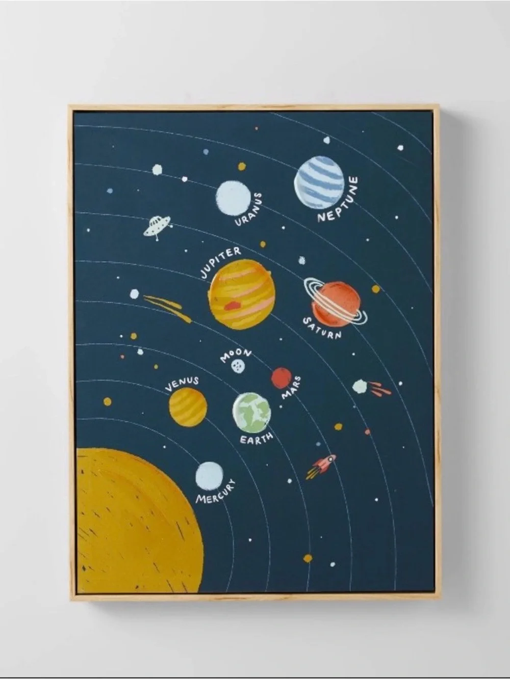 Kids Solar System Wall Art Print - Navy and Yellow